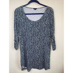 J Jill wearever shirt Roll Tab Sleeve tunic Dress shirt Geometric S art soft